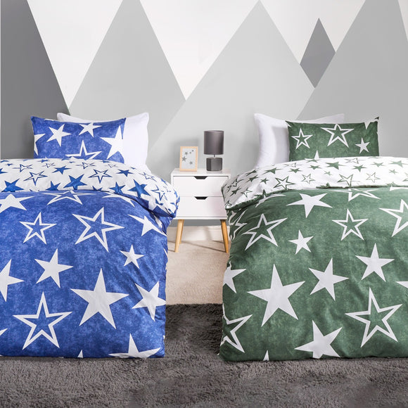 Star Print Reversible Duvet Set Twin Pack - Navy/Green