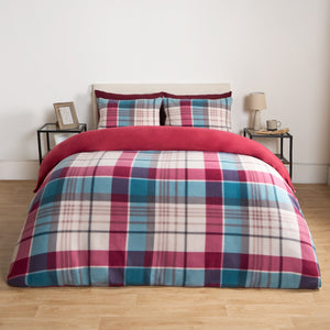 Check Fleece Duvet Set - Burgundy/Blue