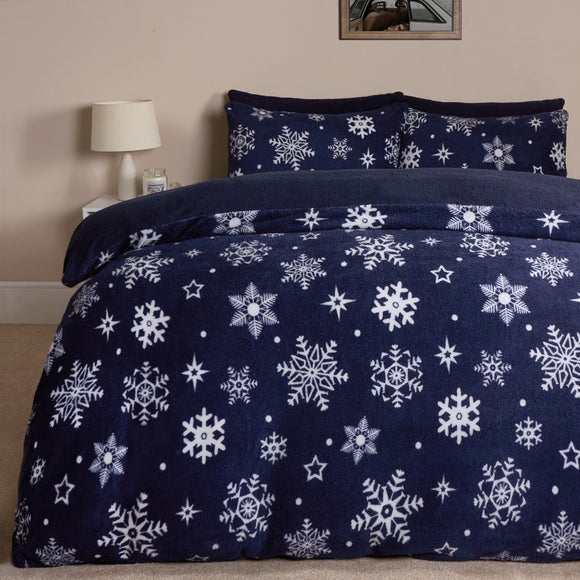 Snowflake Teddy Duvet Set Blue