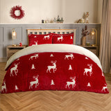 Cosy Stag Ribbed Fleece Duvet Set - Red