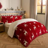 Cosy Stag Ribbed Fleece Duvet Set - Red