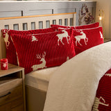 Cosy Stag Ribbed Fleece Duvet Set - Red