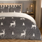 Cosy Stag Ribbed Fleece Duvet Set Grey