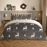 Cosy Stag Ribbed Fleece Duvet Set Grey