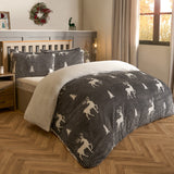 Cosy Stag Ribbed Fleece Duvet Set Grey