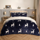 Cosy Stag Ribbed Fleece Duvet Set - Navy