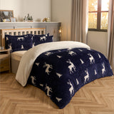 Cosy Stag Ribbed Fleece Duvet Set - Navy