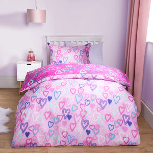 Hearts Reversible Duvet Cover Set - Pink