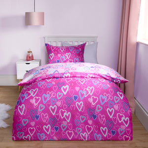 Hearts Reversible Duvet Cover Set - Pink