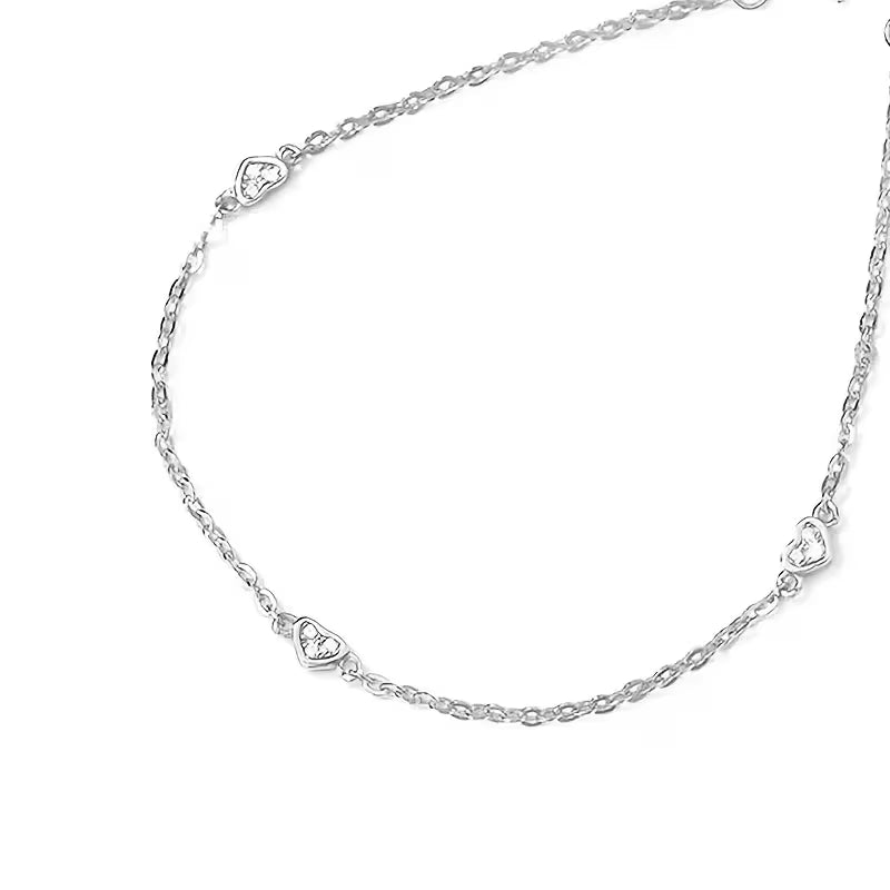S925 Sterling Silvery Bracelet with Three Heart-Shapes