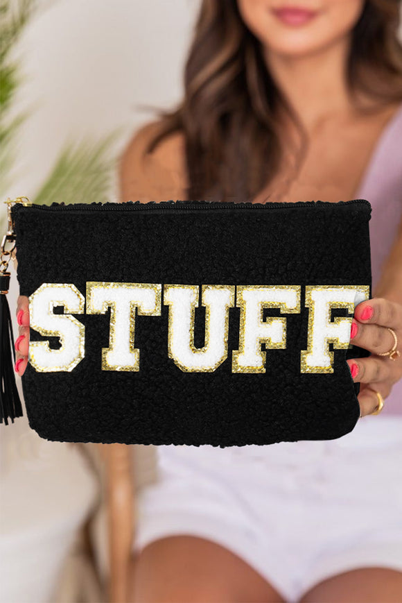 Sparkle Letter Pattern Tassel Zipper Makeup Bag