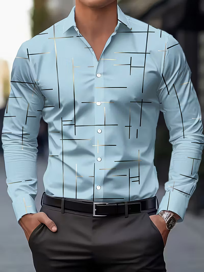 Men's Casual Geometric Print Long Sleeve Shirt