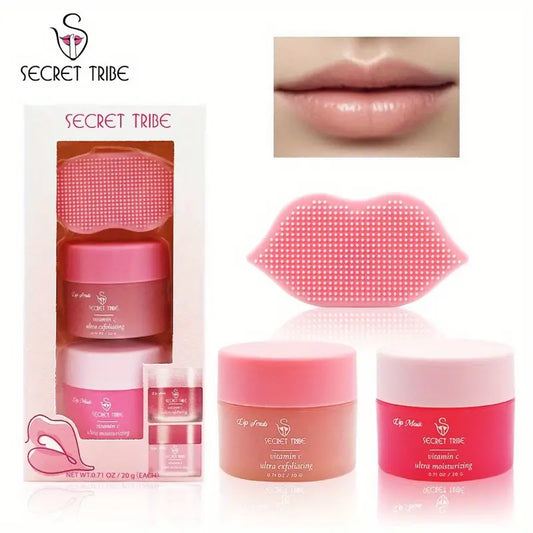Secret Tribe Lip Care Three-Piece Set: Lip Mask + Scrub + Lip Brush