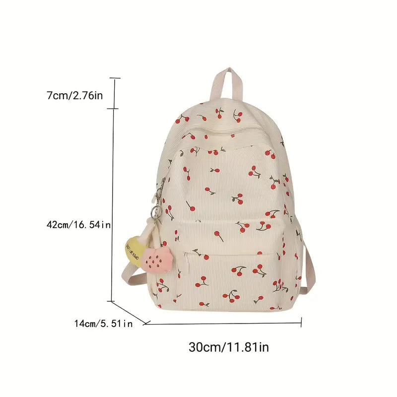 Cherry Print Corderoy Backpack