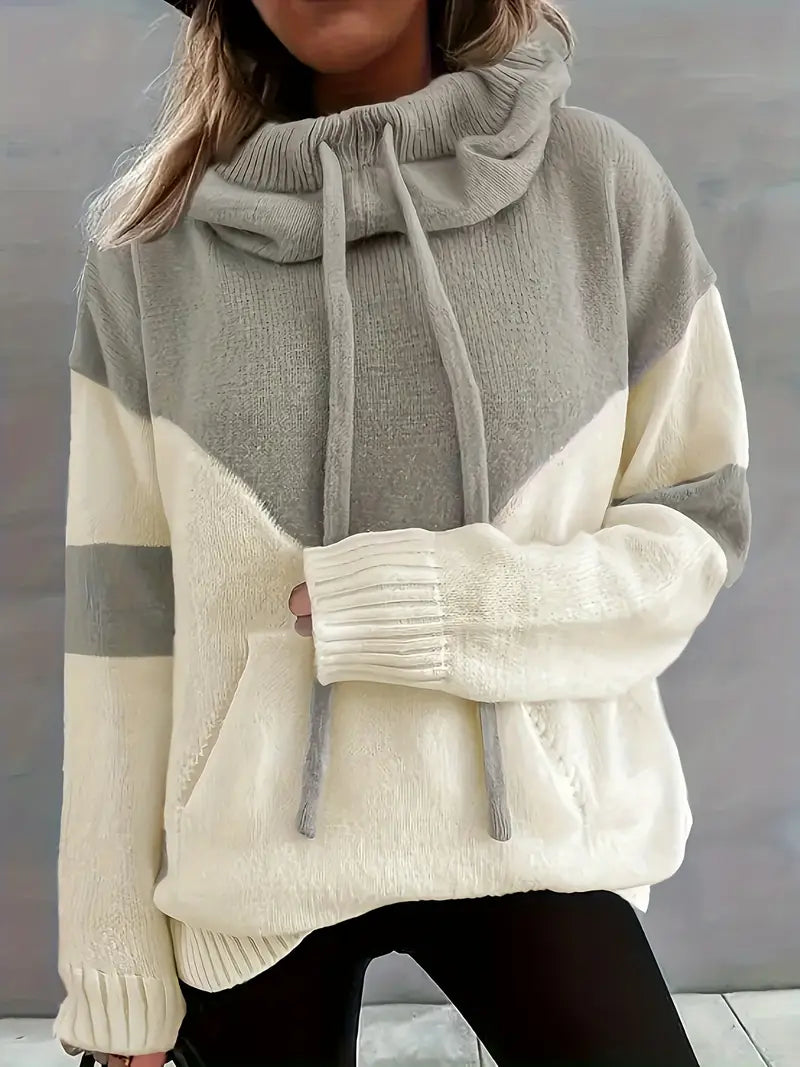 Elegant Fashion Autumn-Winter Color-Block Hooded Sweater