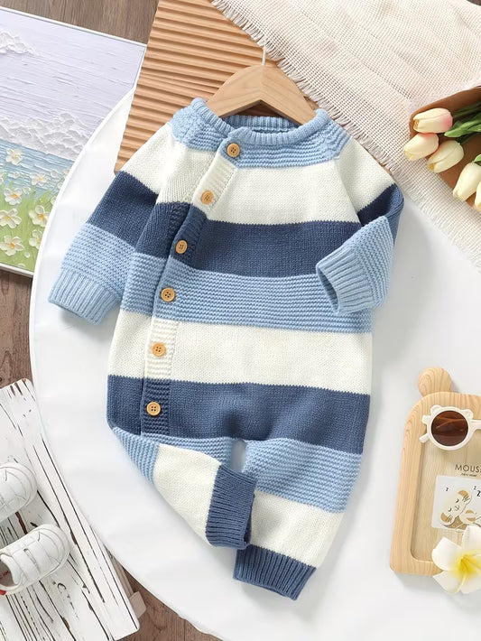 Baby Boys Striped Long-Sleeve Romper