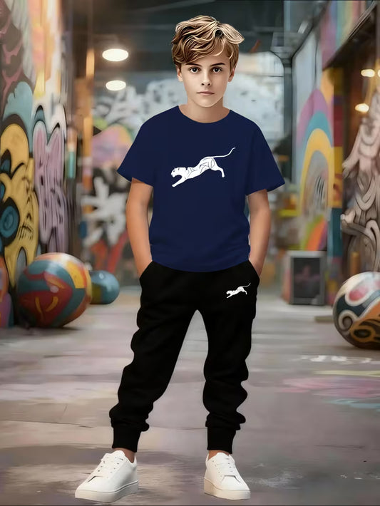 Boys' Trendy Print T-Shirt and Pants Set