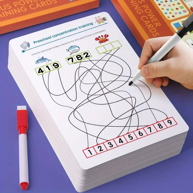 64-Page Reusable Learning Workbook Bundle with 8 Pens & 1 Eraser