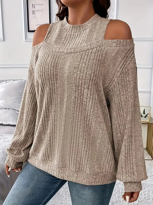 Women'S Plus Size Solid Color Crew Neck Long Sleeve Top
