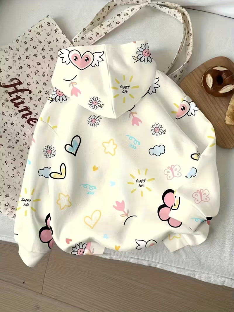Girls Floral Print Hoodie
