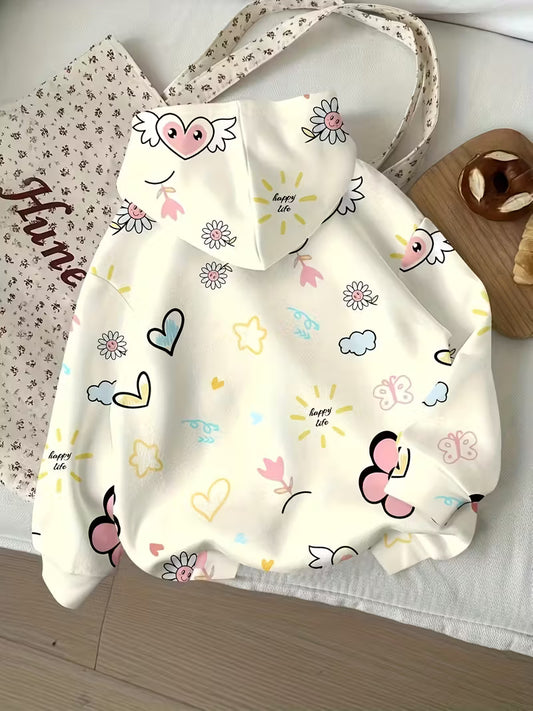 Girls Floral Print Hoodie