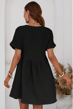 Load image into Gallery viewer, Black Folded Short Sleeve Lace V Neck Mini Dress