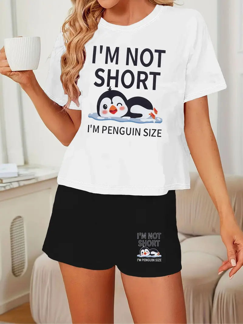 Women'S Penguin Print Casual Shorts Set