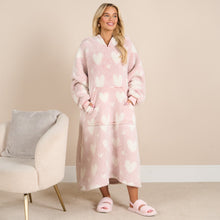 Load image into Gallery viewer, Adults Extra Long Heart Teddy  Hoodie Blanket