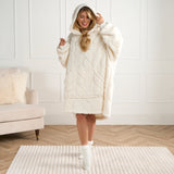 Adults Braided Fleece Hoodie Blanket - Cream