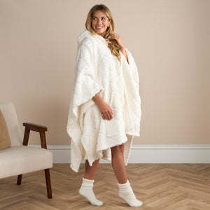 Diamond Teddy Fleece Poncho - Cream