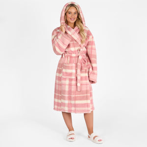 Tartan Check Print Teddy Dressing Gown, Adults