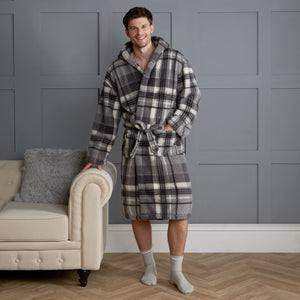 Tartan Check Print Teddy Dressing Gown, Adults