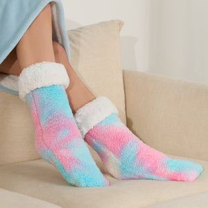 Tie Dye Teddy Sherpa Reverse Slipper Socks - Multi