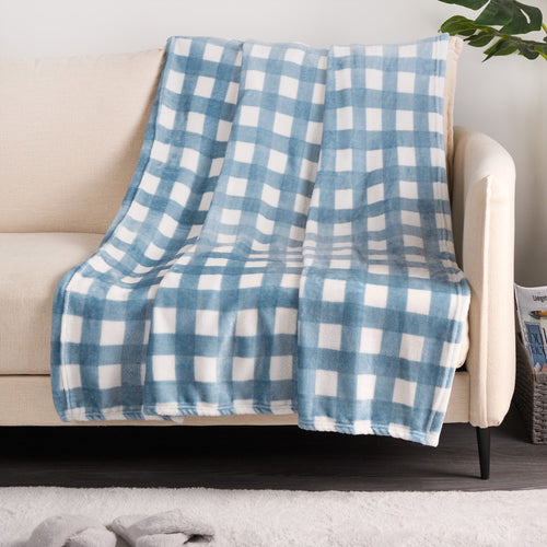 Ultra Soft Gingham Print Throw - Blue or Grey