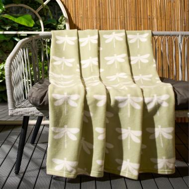 Polar Fleece Dragonfly Print Throw, Sage - 120 x 150cm - PRE ORDER