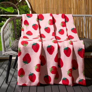 Polar Fleece Strawberry Print Throw, Multi - 120 x 150cm - PRE ORDER