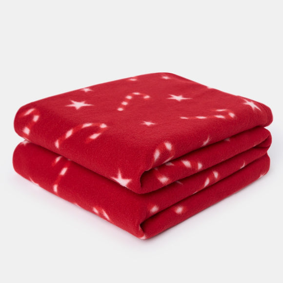 Candy Cane Print Fleece Throw - Red