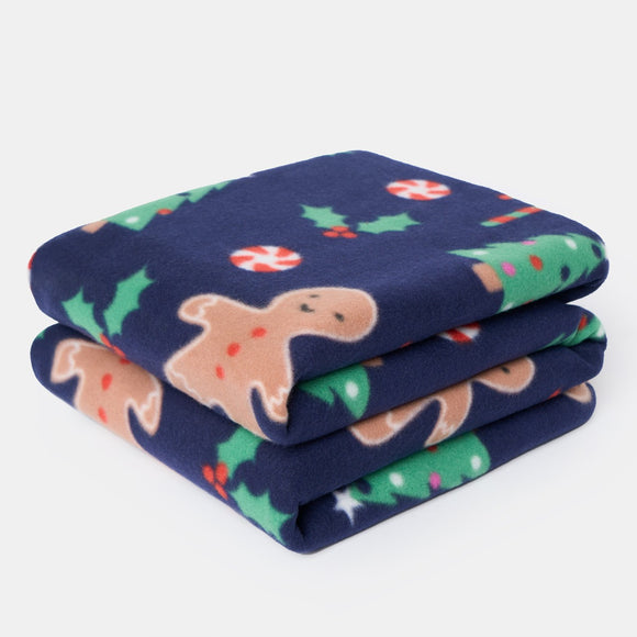 Gingerbread Man Fleece Throw - Navy