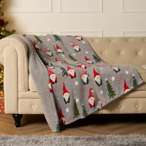 Christmas Gonk Printed Throw - Grey