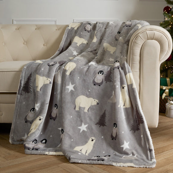 Arctic Flannel Fleece Throw - Grey