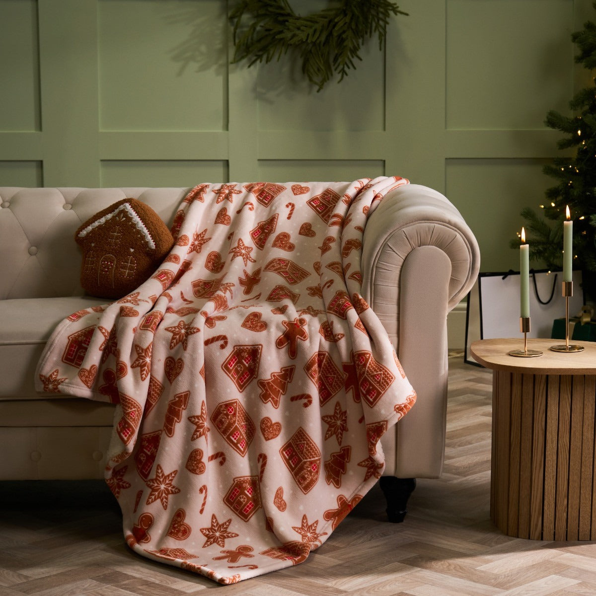 Gingerbread Print Throw - Beige
