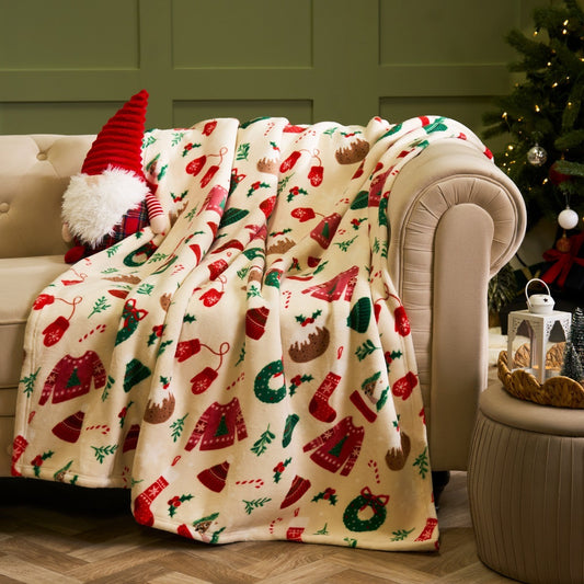Novelty Christmas Throw - Natural