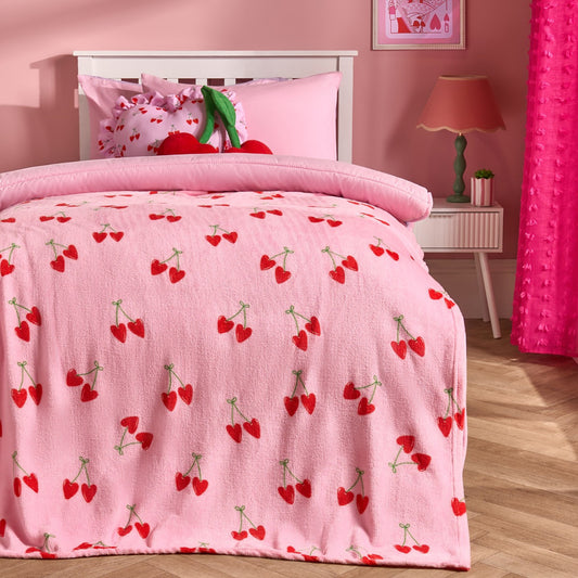 Cherry Print Ultra Soft Throw - Pink