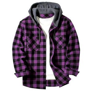 Mens Plaid Check Hooded Shirt