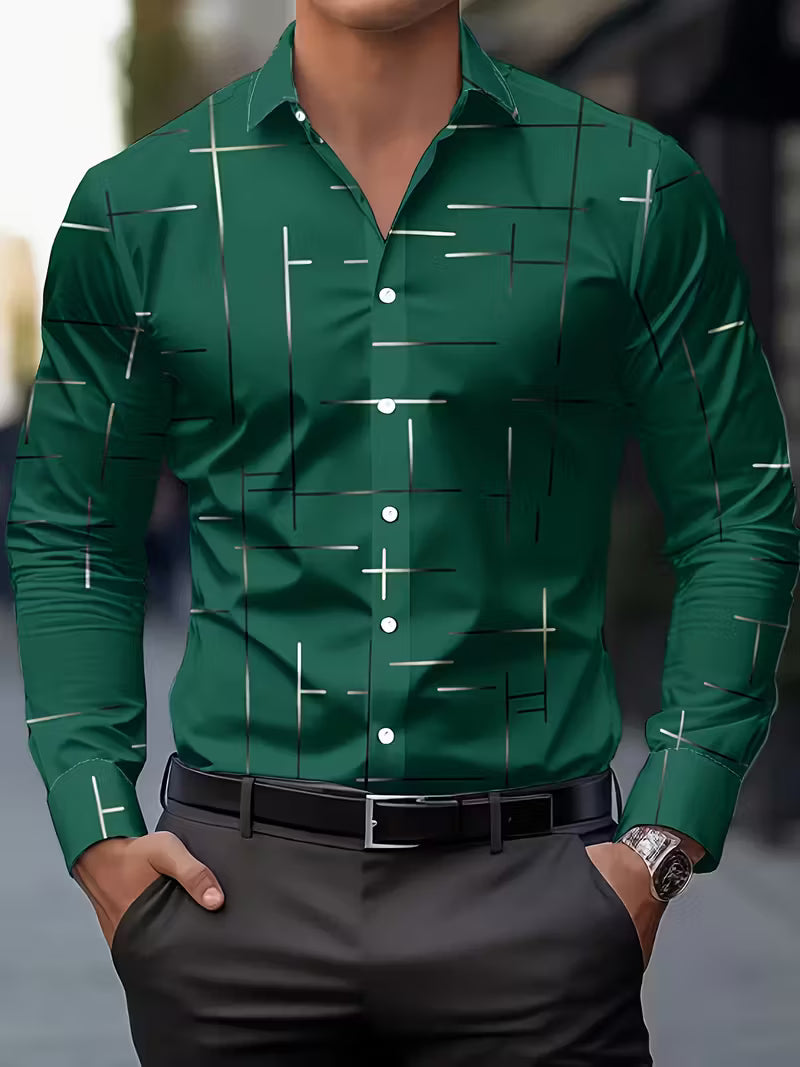 Men's Casual Geometric Print Long Sleeve Shirt