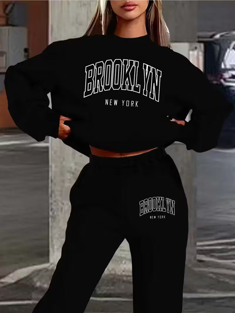 Women'S Plus Size Casual Sweatshirt and Jogger Set