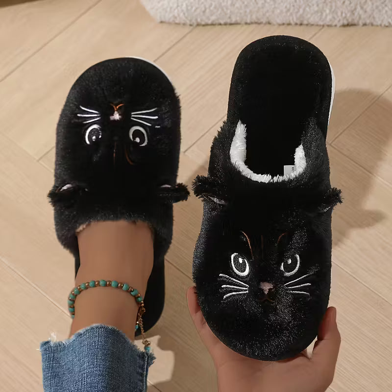 Womans Plush Cat Slippers