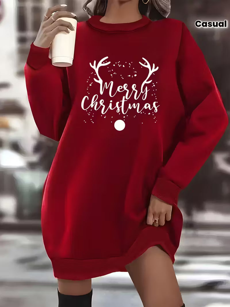 Women's Printed Fleece-Lined Casual Sweatshirt Dress