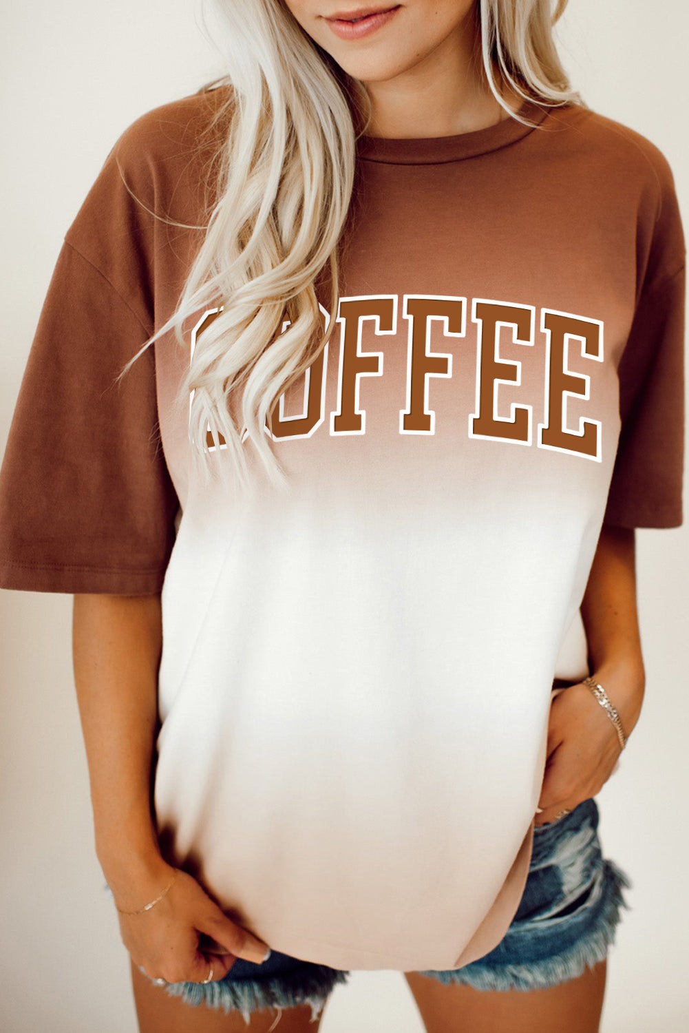 Brown COFFEE Gradient Color Print Half Sleeve T Shirt