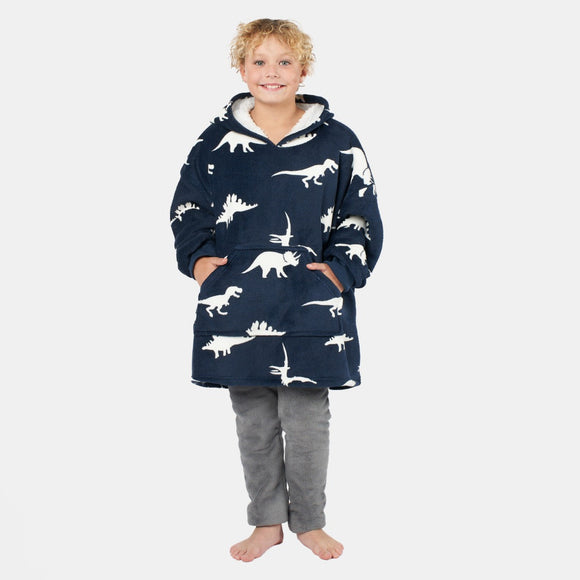 Dino Print Hoodie Blanket, Kids - Navy